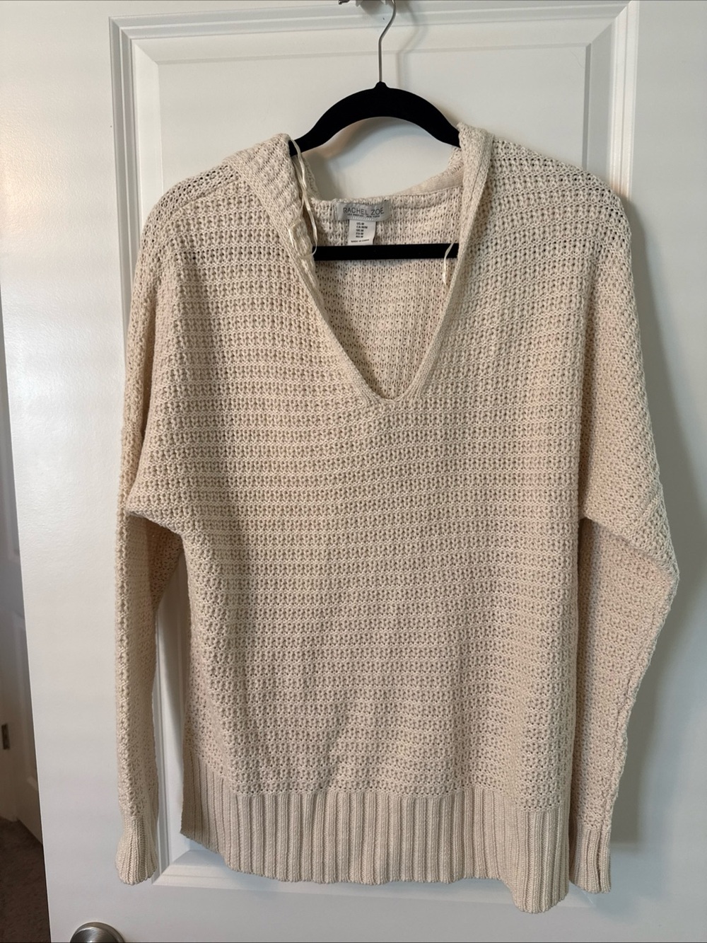 NWT Rachel Zoe Hooded Crochet Knit Sweater Women’s Medium Cream